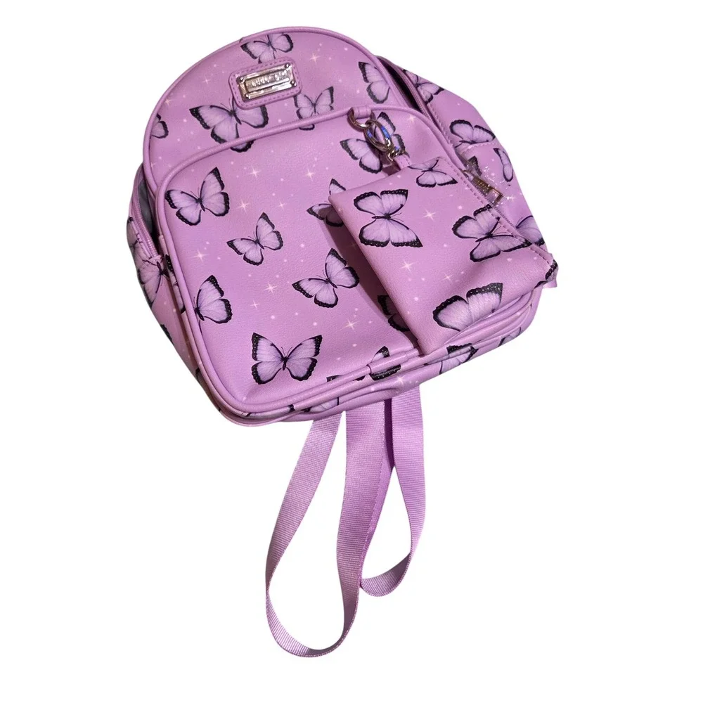 Madden Girl Purple Butterfly Mini Backpack with Detachable Coin Pouch Lavender